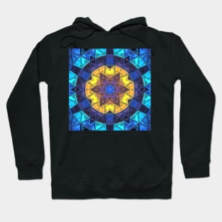 Mosaic Kaleidoscope Flower Blue and Yellow Hoodie